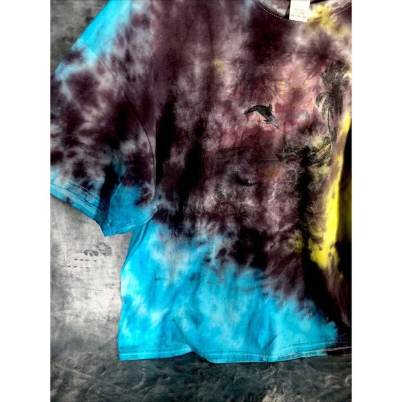 Tie-Dyed Shirt Unisex Blues Yellow Blacks Dolphin Theme Adult Size 2X Large - Picture 5 of 11